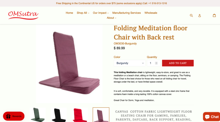 OMSutra.com Folding Meditation Floor Chair with Back Rest